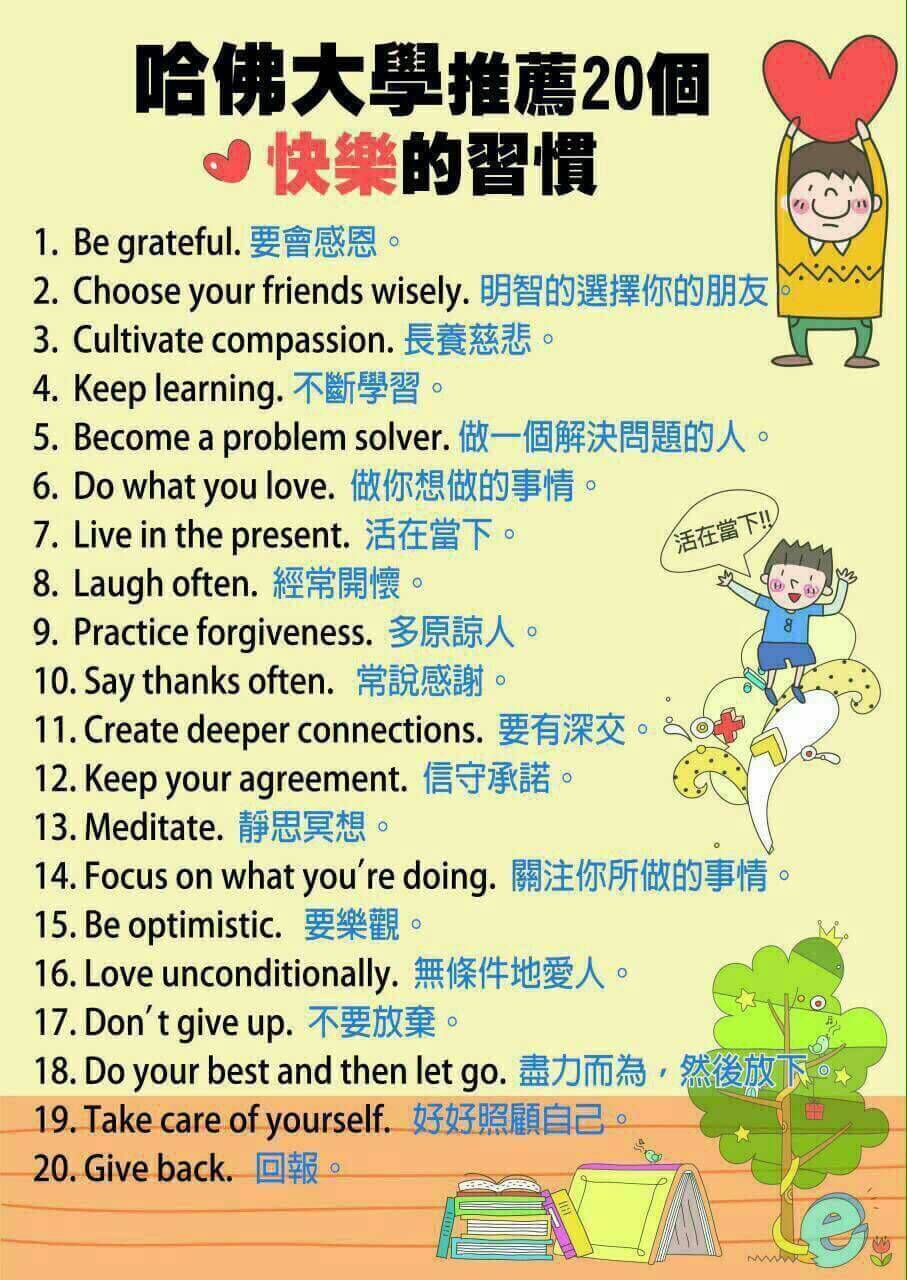 哈佛大學推薦20個快樂的習慣